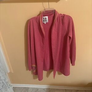 Kerri Rosenthal Pink Embroidered Heart Cardigan
